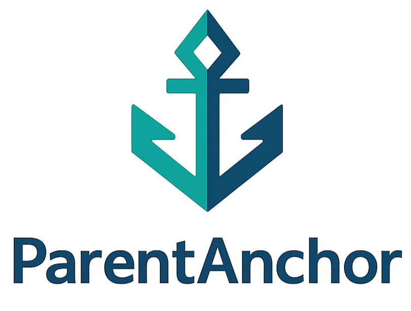 parentanchor-logo-hero.png ParentAnchor logo on a modern landing page for co-parenting support.